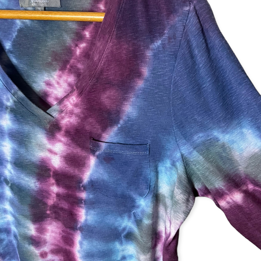 Re-Worked Hand Tie Dyed Purple, Blue, Grey Marled Essentials Women's Top Size XL - Picture 13 of 16